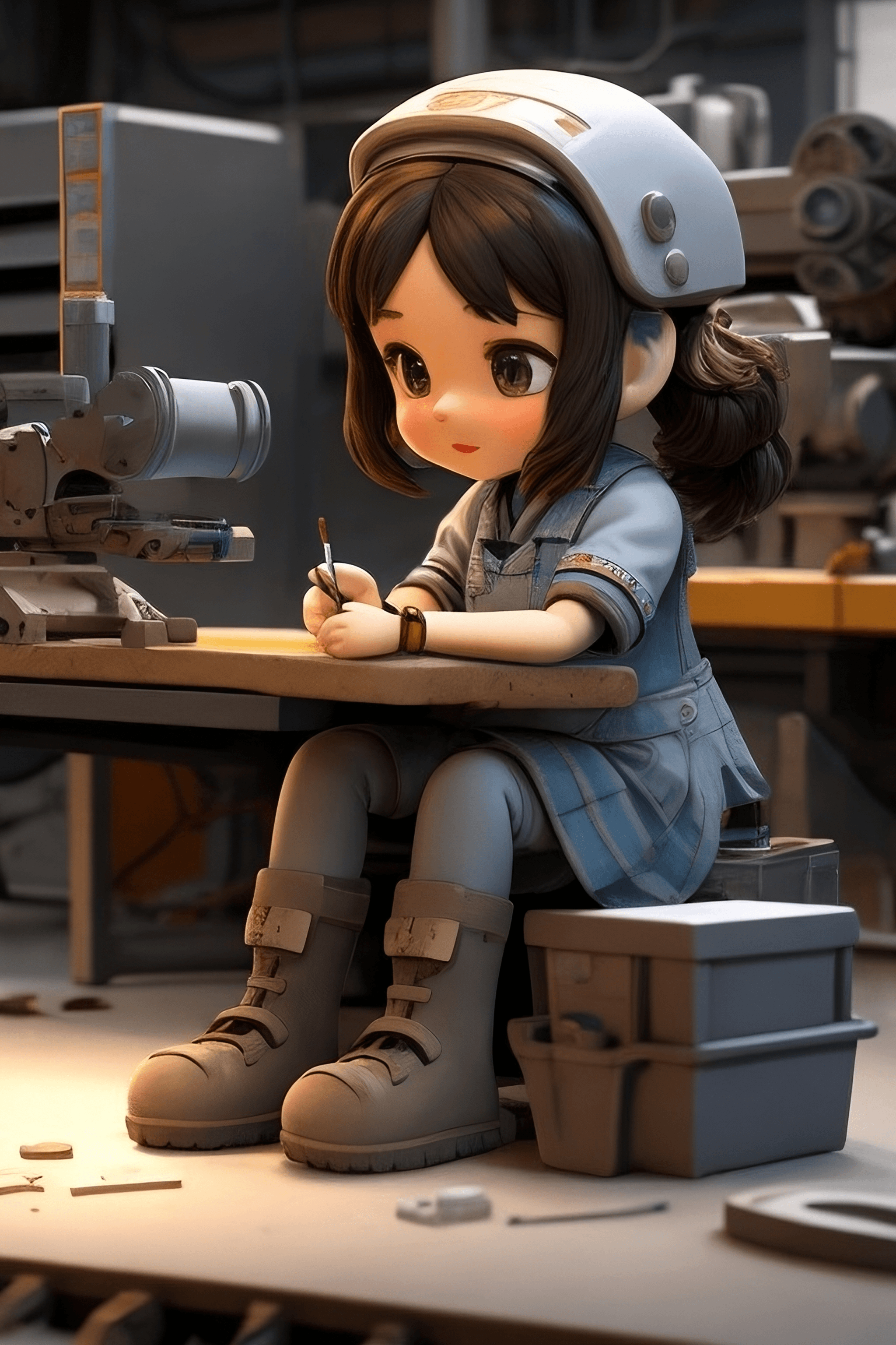 AI girl engineer worker factory