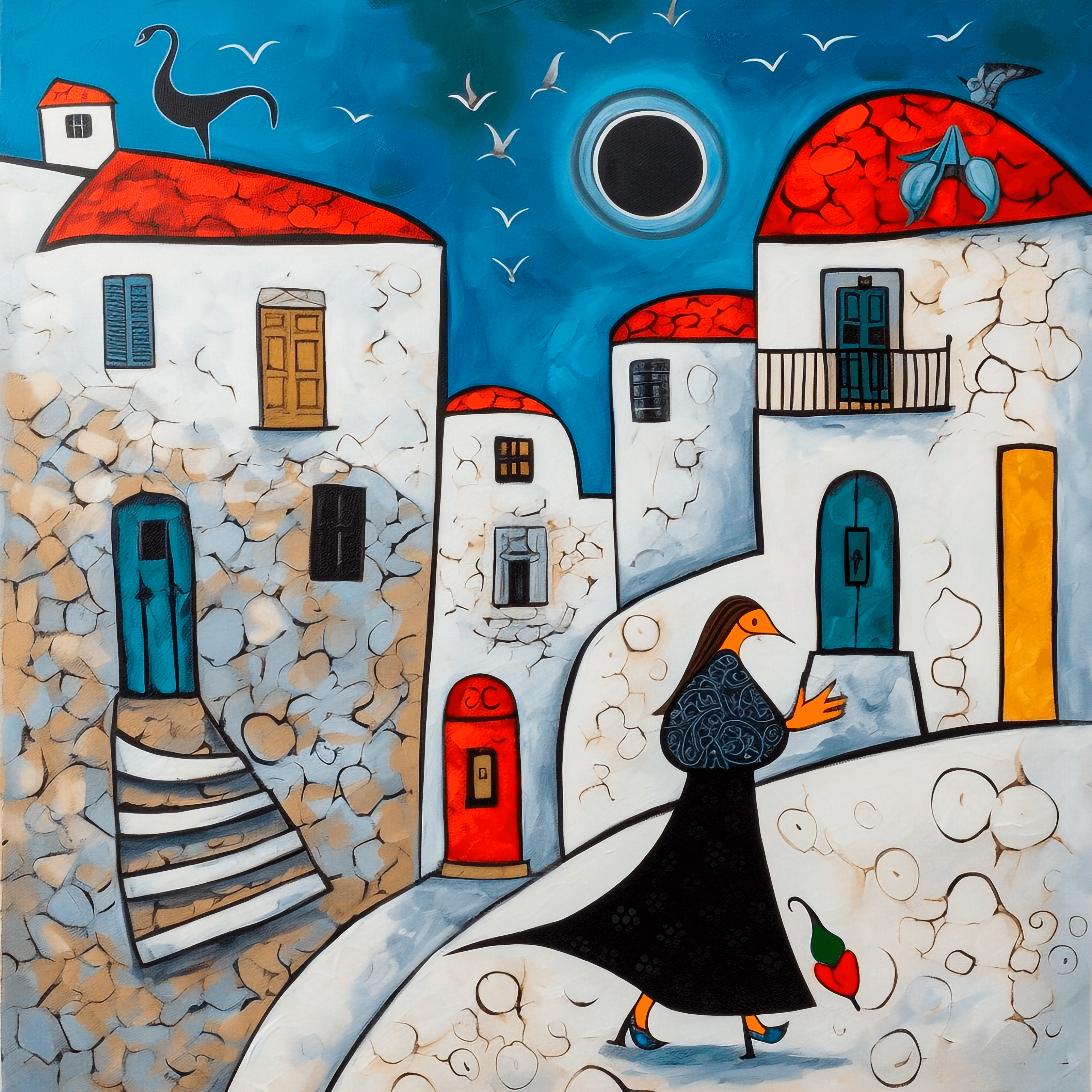 A Woman Takes a Stroll in Mykonos