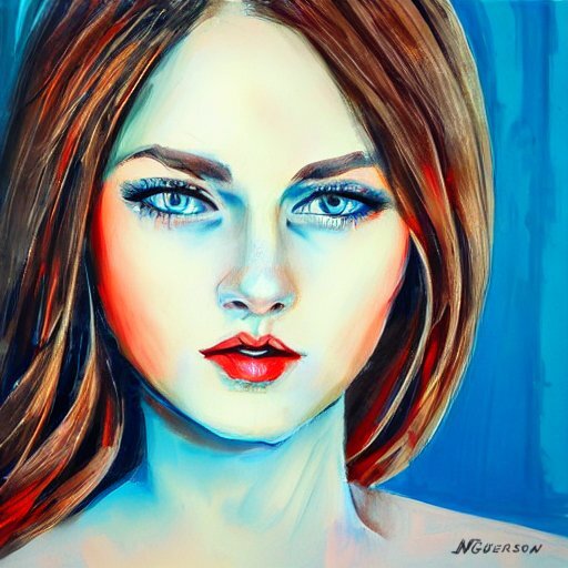 Art Painting of a Beautiful Lady With Blue Eyes