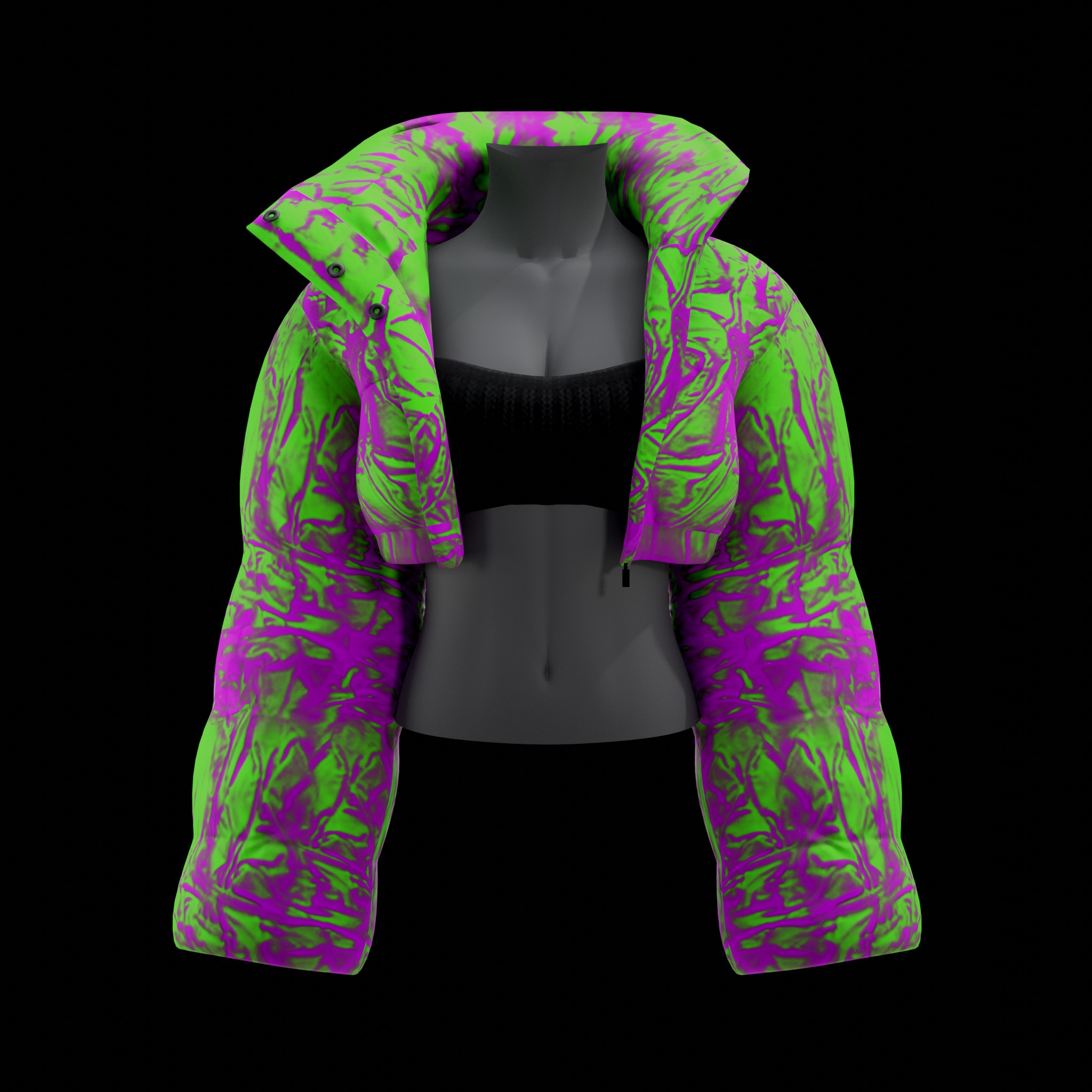 Cropped Puffer Jacket Abstract Fluo Print