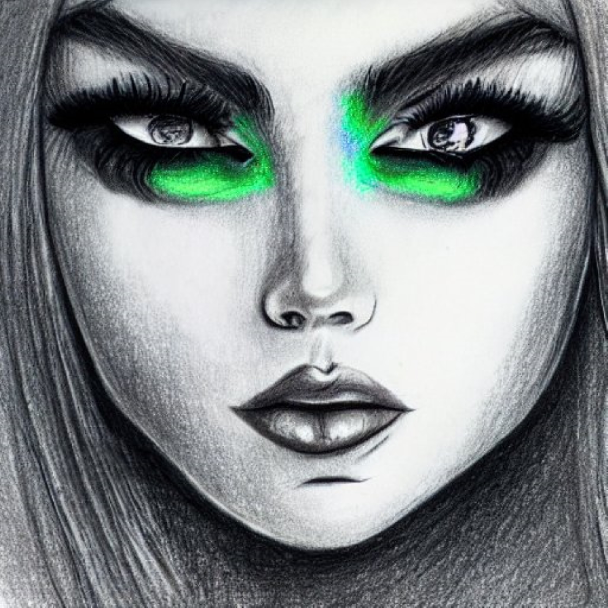 ART GALLERY - Art Drawing of a Girl Green Makeup