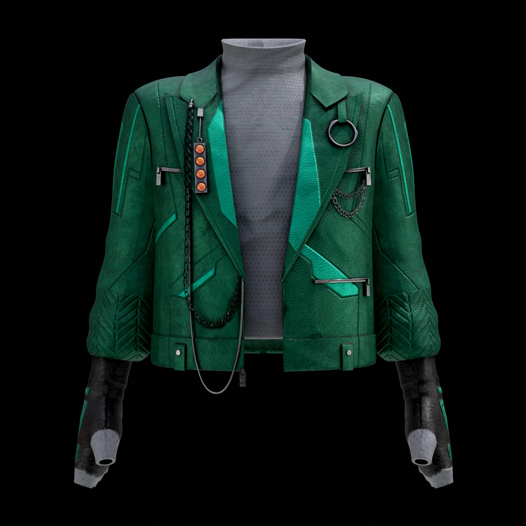 Green Leather Techwear Jacket