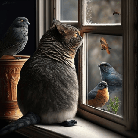 Cat Staring at Birds