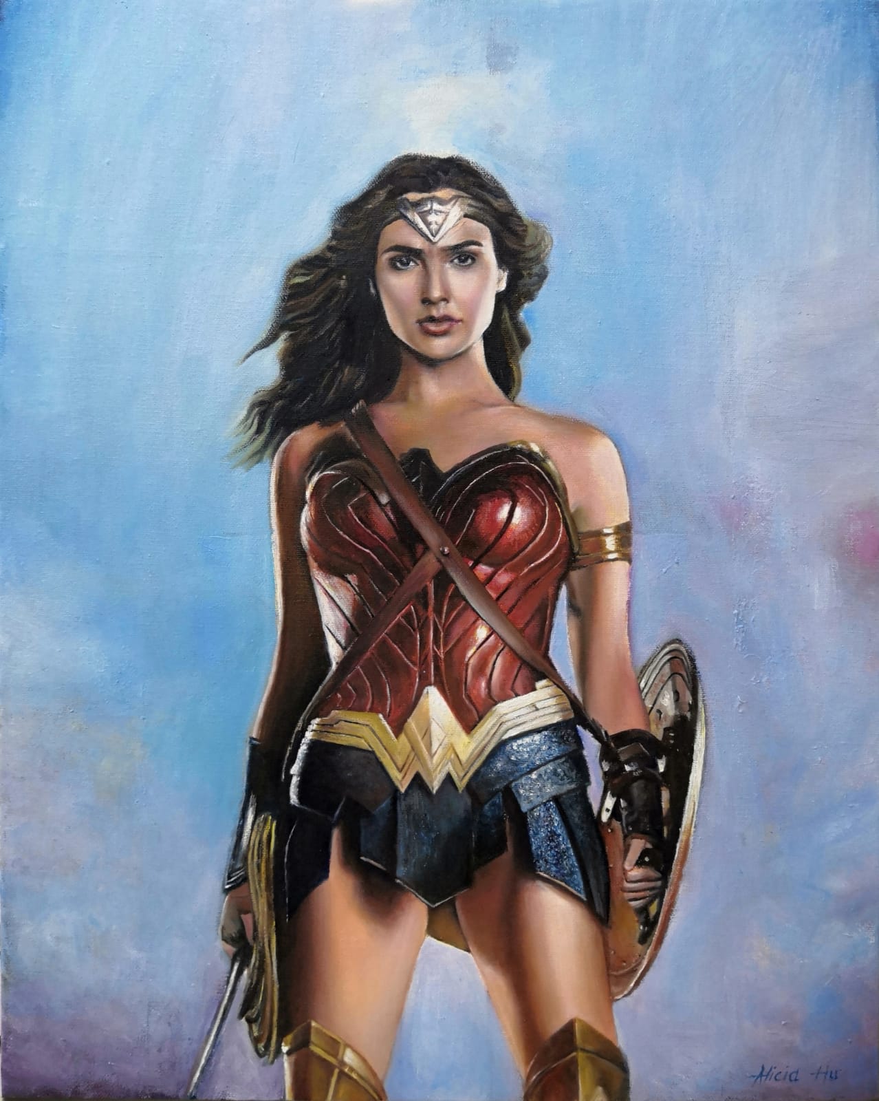Portrait of Wonder Woman - Oil Paint Signed Print Copy on Linen + Image File