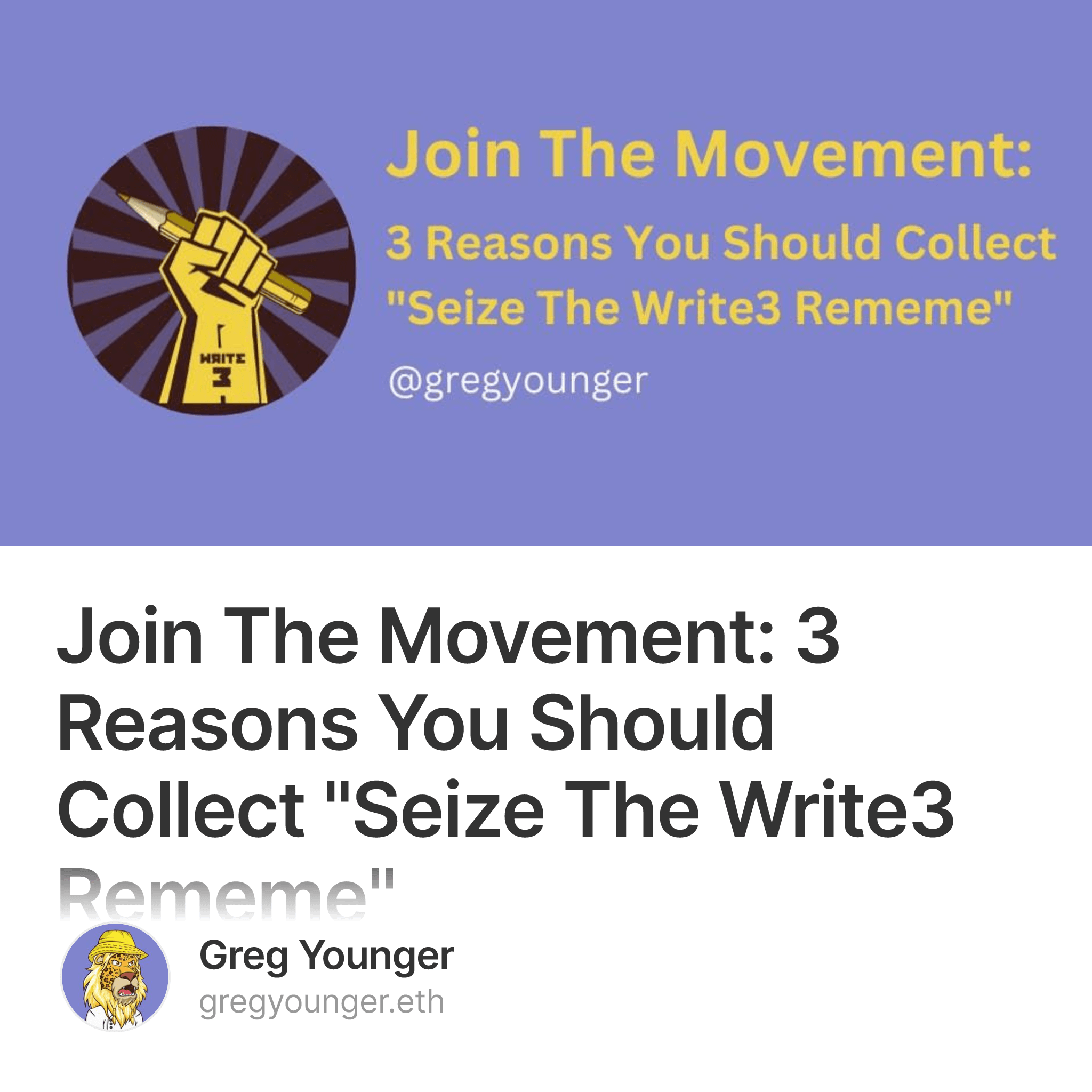 Join The Movement: 3 Reasons You Should Collect "Seize The Write3 Rememe" 1/11