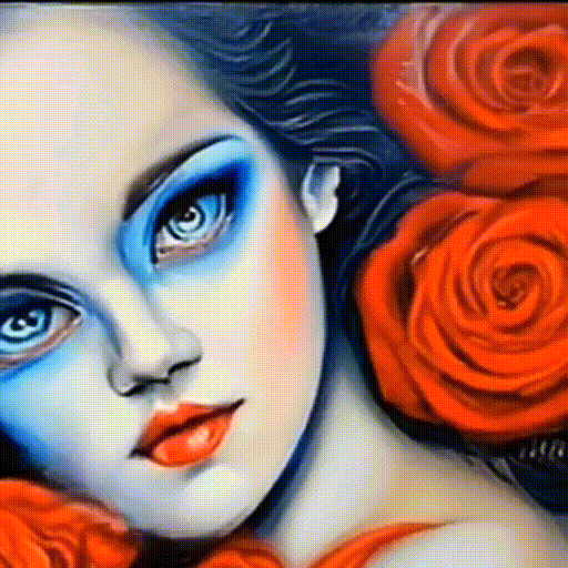 Video Digital Art Painting of a Woman With Roses and Makeup