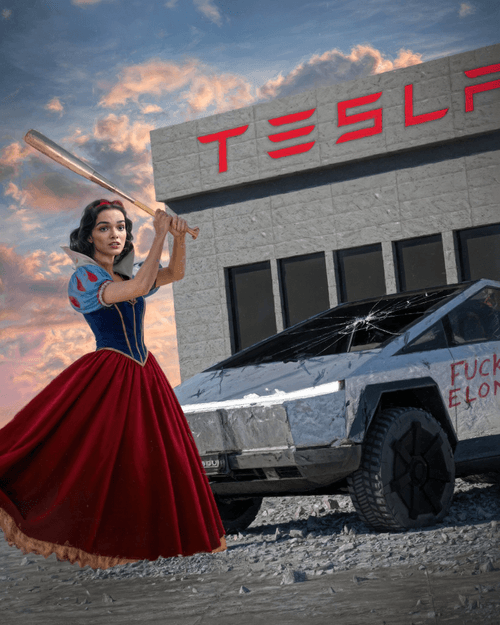 SNOW WHITE ATTACKING TESLA BY BEEPLE
