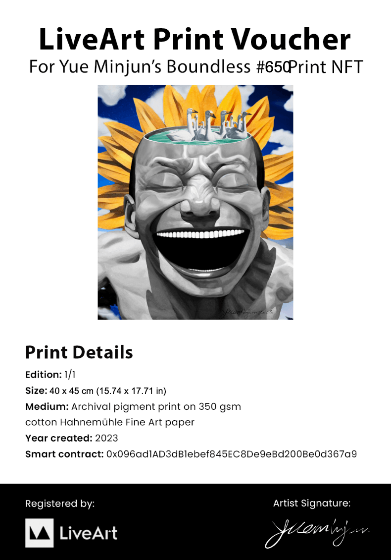 Certificate of Authenticity for Boundless NFT 1/1 Print Yue Minjun Certificate of Authenticity for Boundless NFT 1/1 Print Yue Minjun