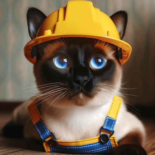 a siamese cat at work