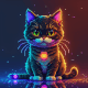 Neon Cat On Abstract