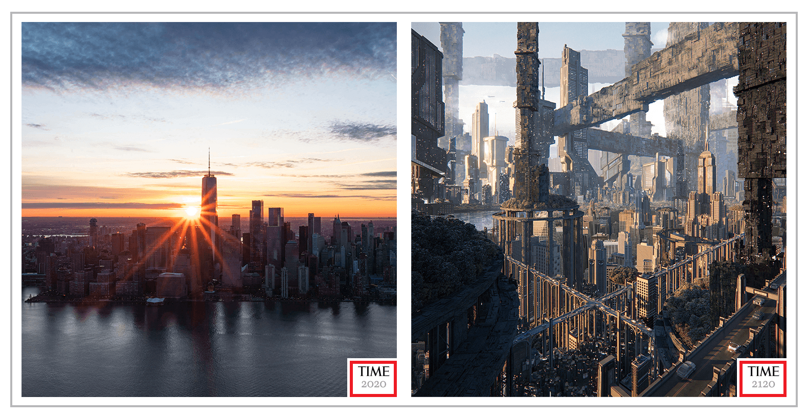 As the World Turns, 2020 by Isaac "Drift" Wright & Highgardens of NYC, 2120 by Idil Dursun